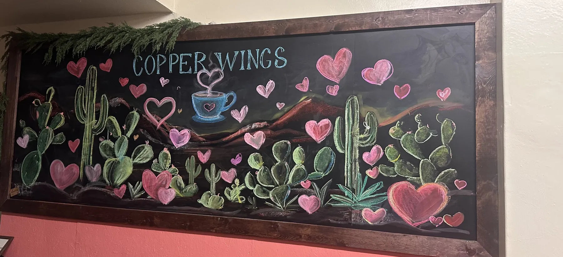 The same board drawn with hearts and cactus